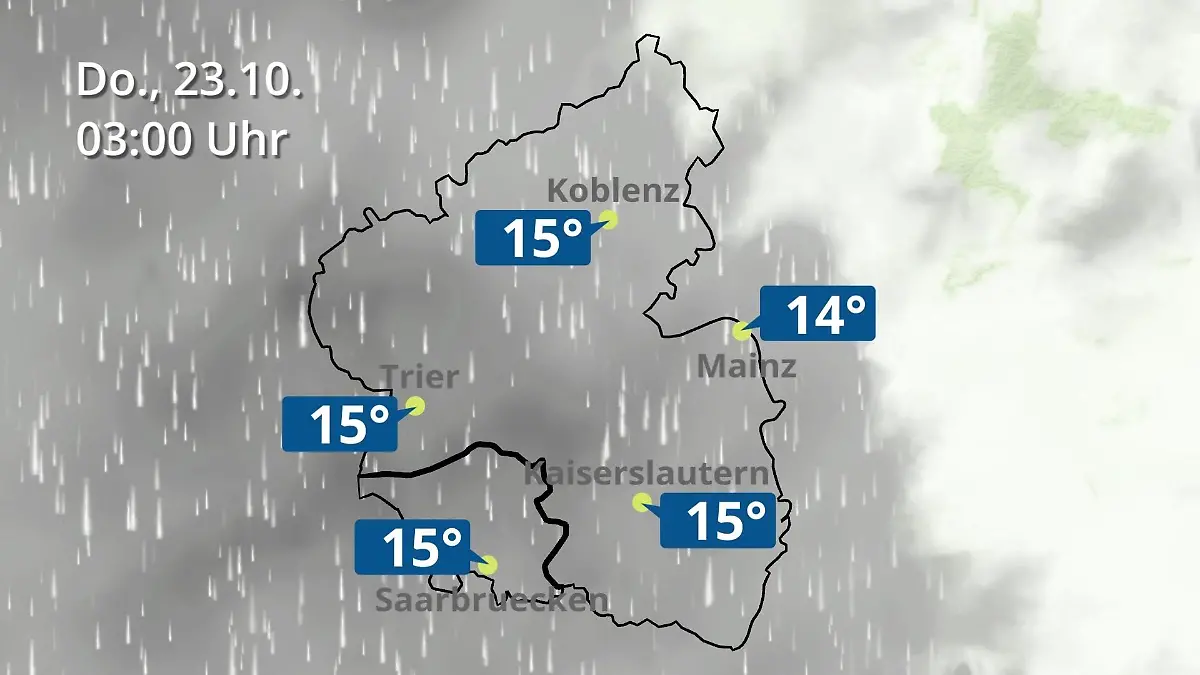 Rheinland-Pfalz, Saarland: Wie wird das Wetter? Regen- und Wolkenfilm für Mainz, Koblenz und Trier