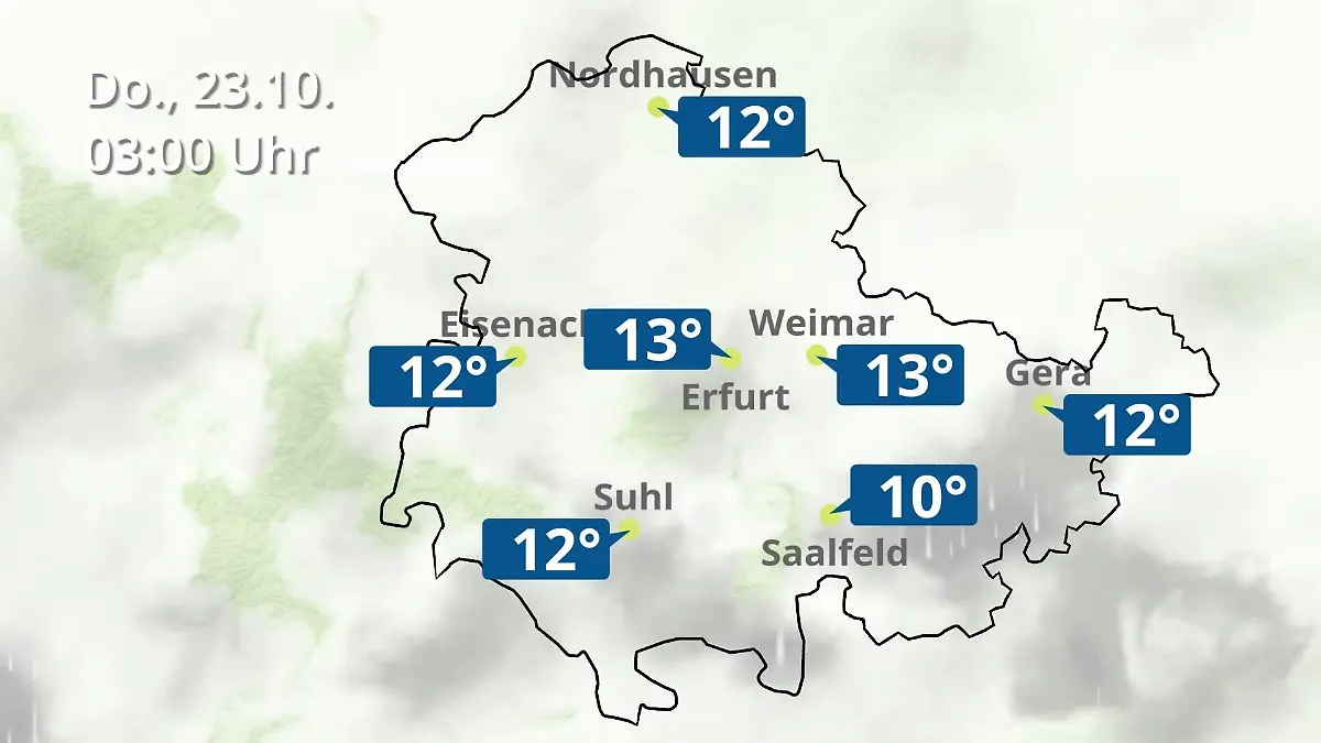 Thüringen: Wie wird das Wetter? Regen- und Wolkenfilm für Erfurt, Gera und Eisenach