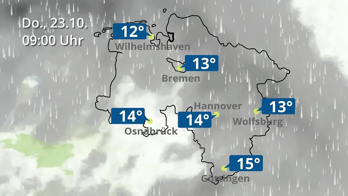 Bremen und Niedersachsen: Wie wird das Wetter? Regen- und Wolkenfilm für Hannover, Osnabrück und Wolfsburg