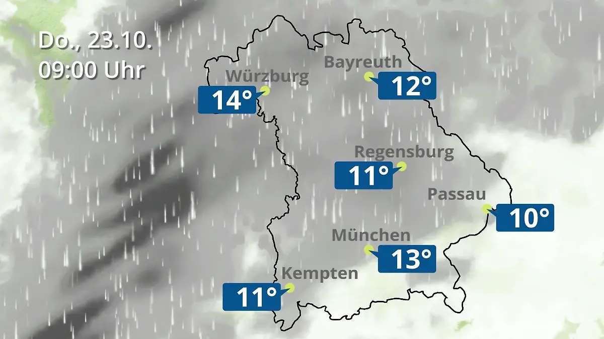 Bayern: Wie wird das Wetter? Regen- und Wolkenfilm für München, Regensburg und Würzburg