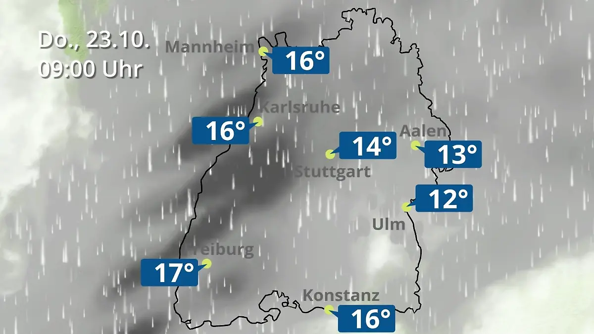 Baden-Württemberg: Wie wird das Wetter? Regen- und Wolkenfilm für Stuttgart, Mannheim und Karlsruhe