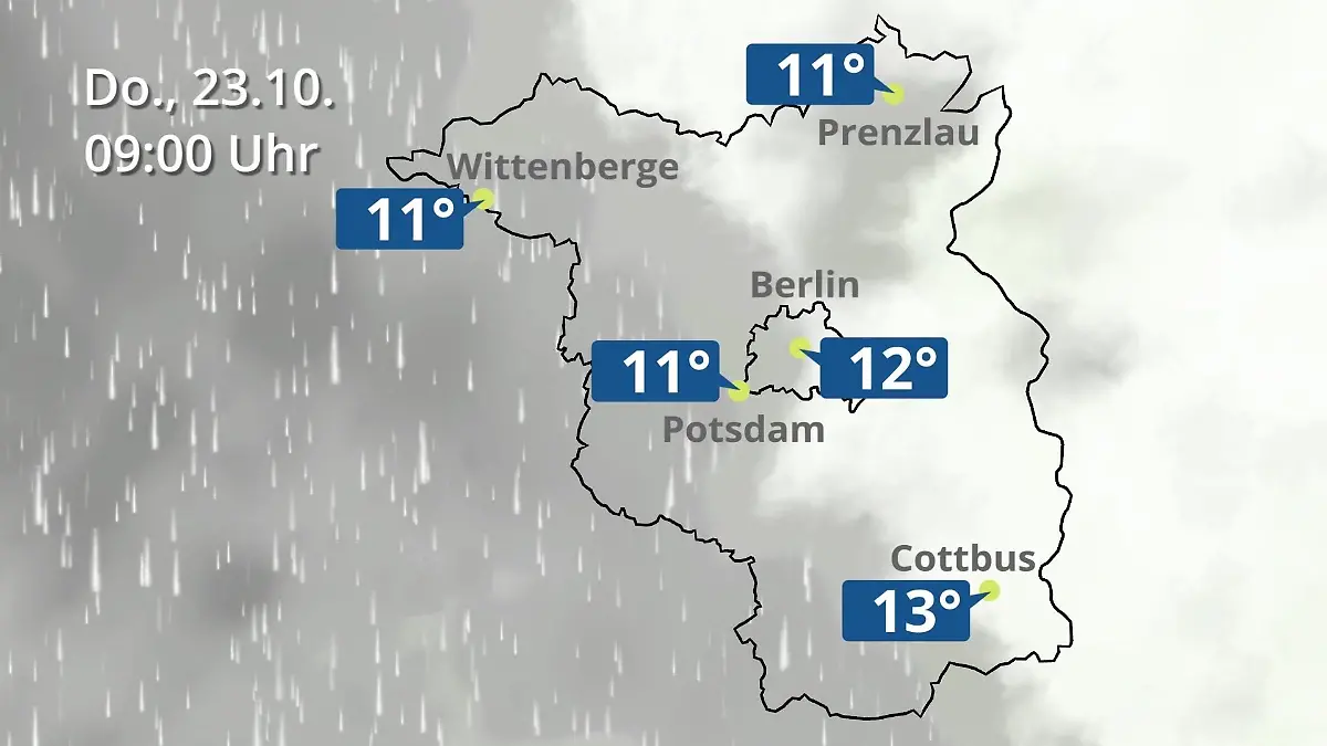 Berlin und Brandenburg: Wie wird das Wetter? Regen- und Wolkenfilm für Potsdam, Cottbus und Wittenberge