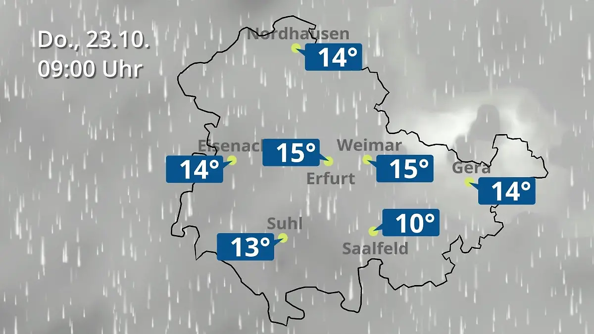 Thüringen: Wie wird das Wetter? Regen- und Wolkenfilm für Erfurt, Gera und Eisenach