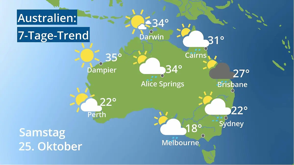 Australien: Wie wird das Wetter? Video 7-Tage-Trend: Sydney, Melbourne, Perth