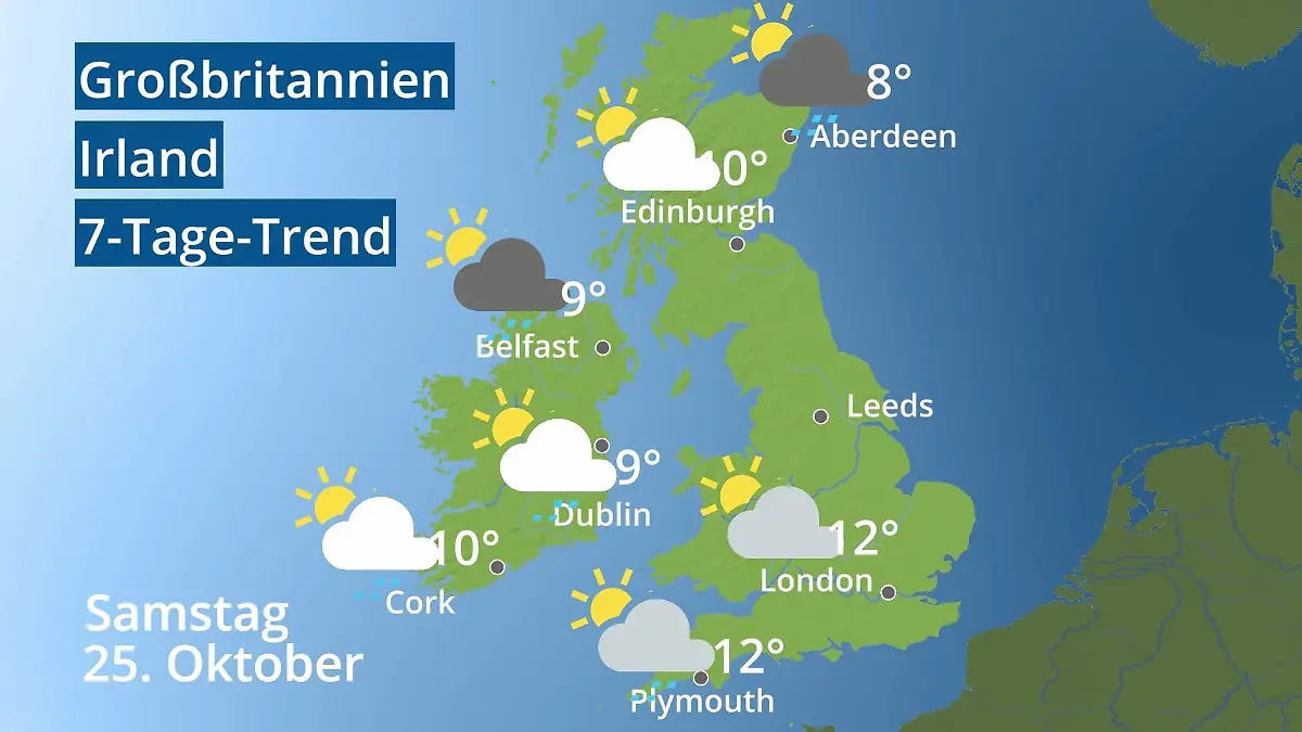 England, Schottland, Wales: Wie wird das Wetter? Video 7-Tage-Trend: Großbritannien und Irland
