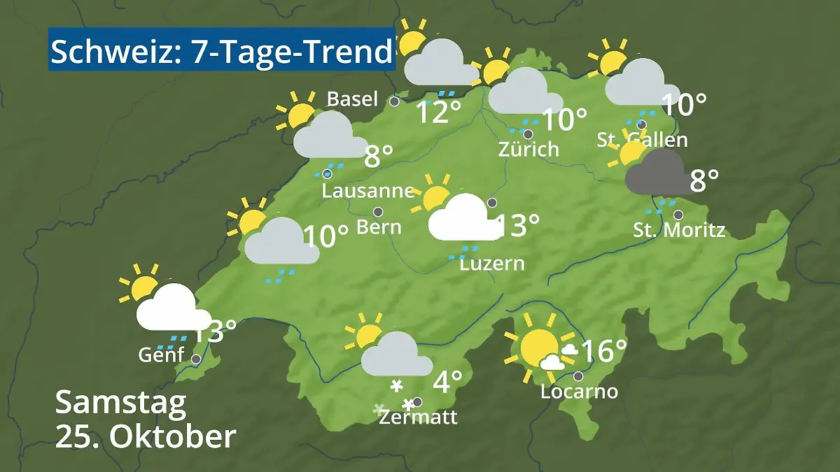 Schweiz: Wie wird das Wetter? Video 7-Tage-Trend: Bern, Basel, Genf, Zürich