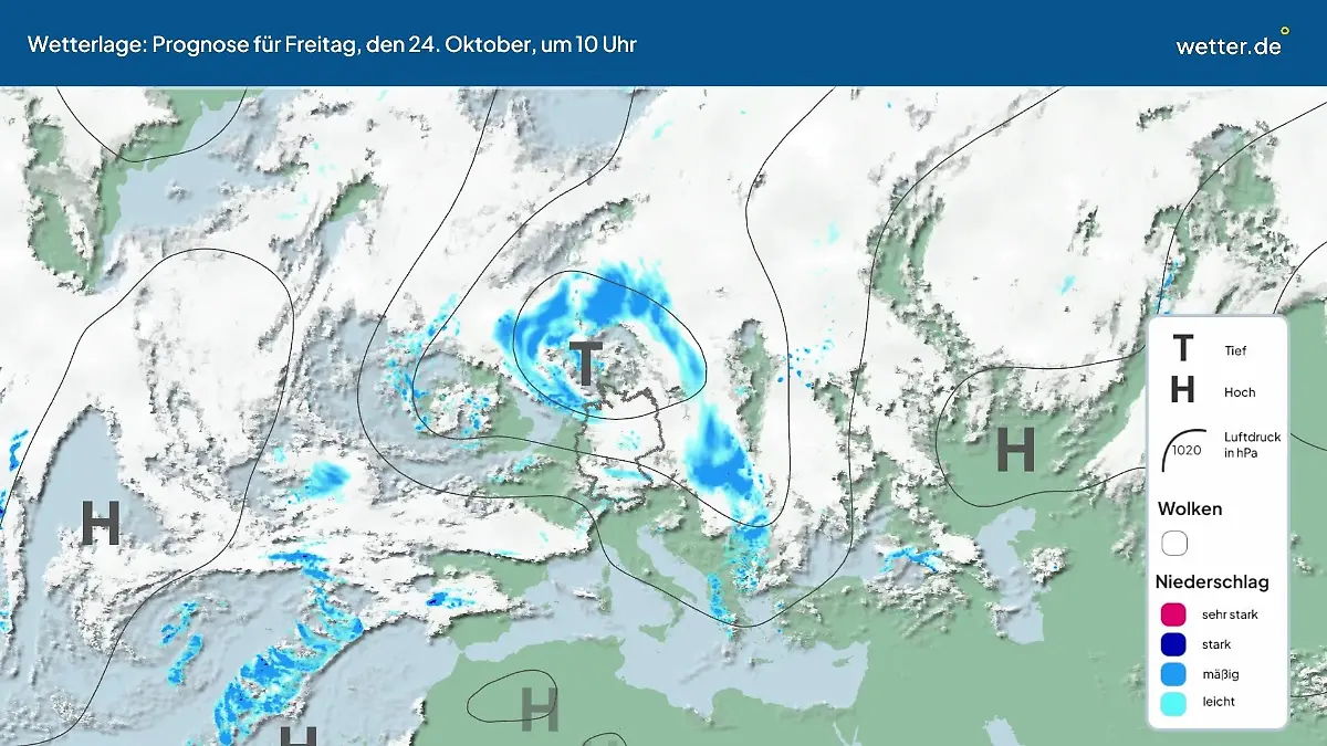 Die Wetterlage der kommenden 5 Tage Hochs und Tiefs über Europa