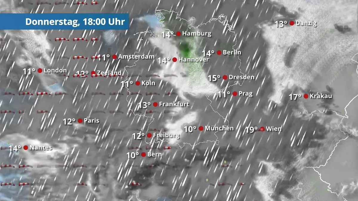 Sturm und Regen vor allem im Westen Der Regen- und Wolkenfilm für 48 Stunden