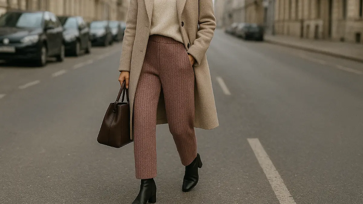 Frau trägt eine Strickhose