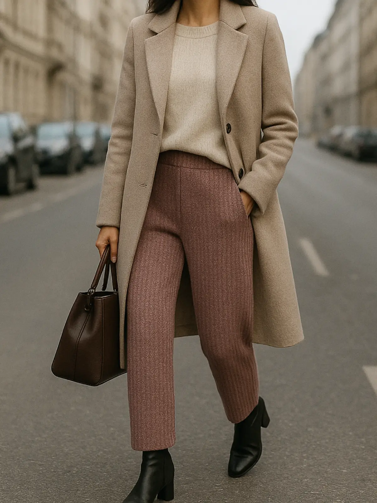 Frau trägt eine Strickhose