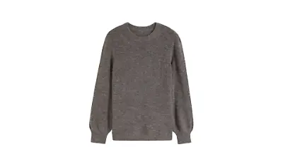 Anthrazit melierter Pullover mit Ballonärmeln