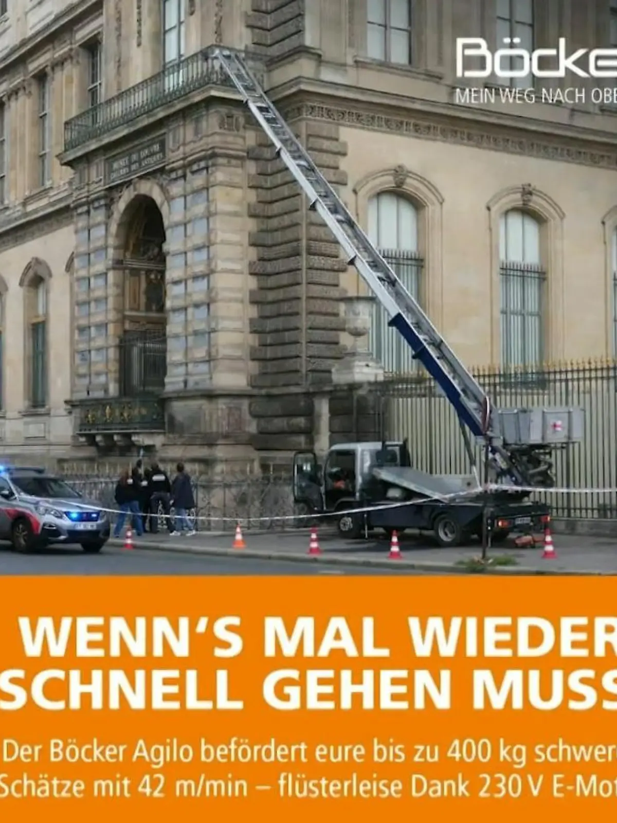 Bild zu: "Millionen-Beute und ein deutscher Aufzug mittendrin: Firma nutzt Louvre-Raub für Werbung!"