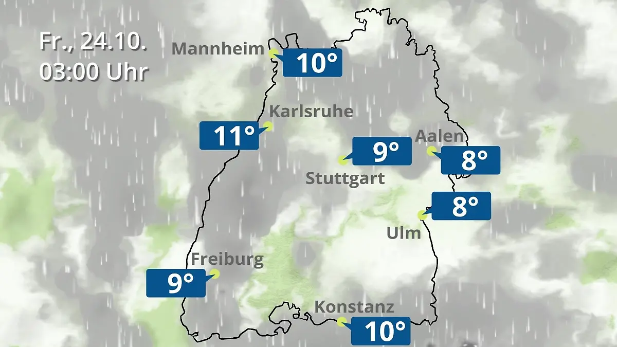 Baden-Württemberg: Wie wird das Wetter? Regen- und Wolkenfilm für Stuttgart, Mannheim und Karlsruhe
