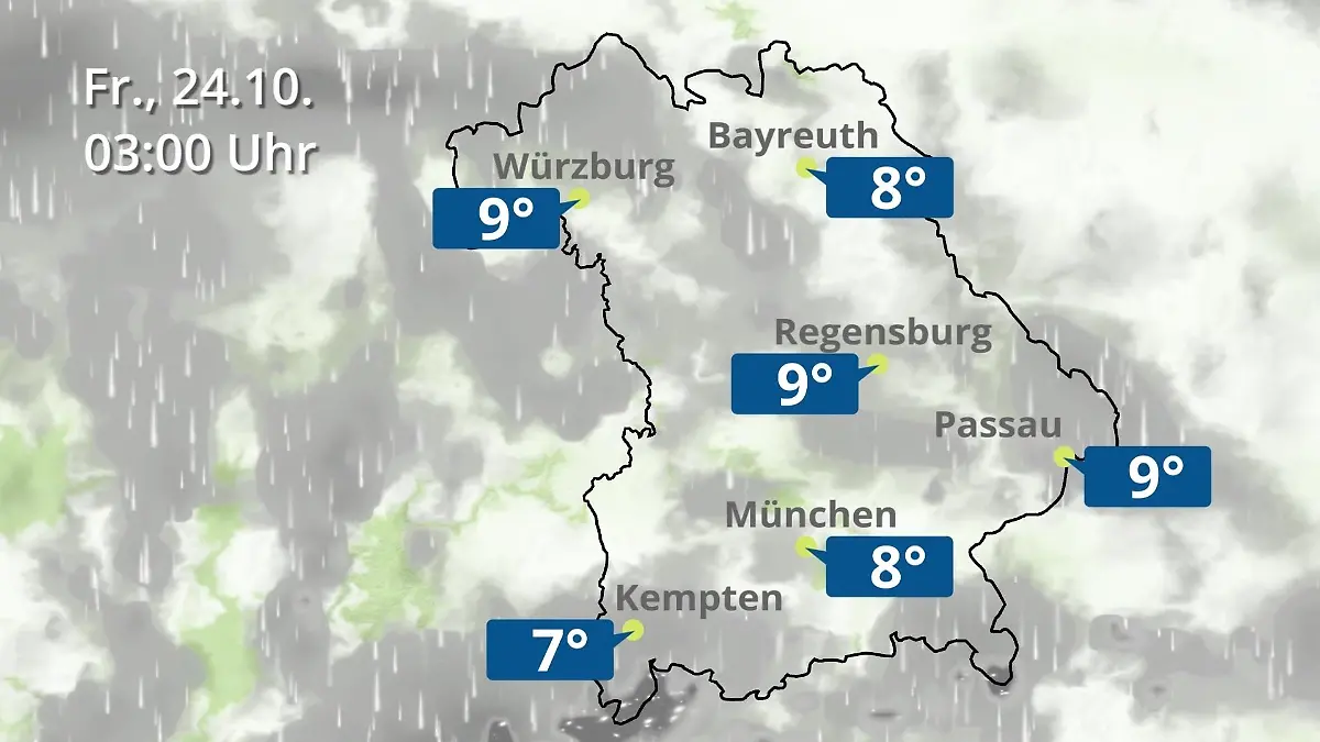 Bayern: Wie wird das Wetter? Regen- und Wolkenfilm für München, Regensburg und Würzburg