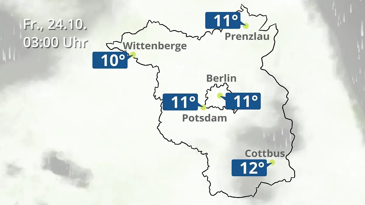 Berlin und Brandenburg: Wie wird das Wetter? Regen- und Wolkenfilm für Potsdam, Cottbus und Wittenberge