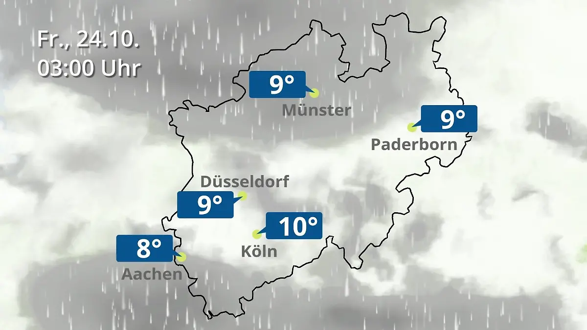 Nordrhein-Westfalen: Wie wird das Wetter? Regen- und Wolkenfilm für Köln, Düsseldorf und Münster