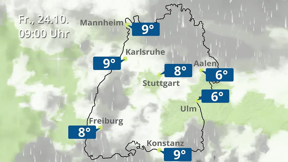Baden-Württemberg: Wie wird das Wetter? Regen- und Wolkenfilm für Stuttgart, Mannheim und Karlsruhe