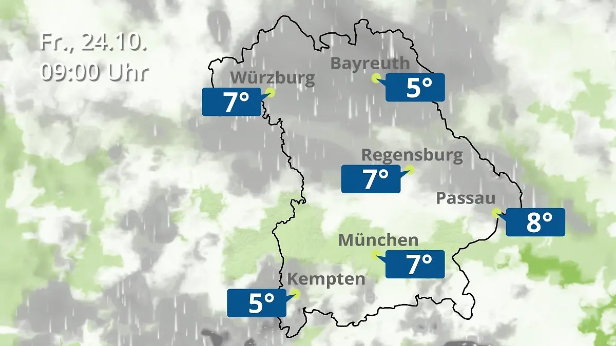 Bayern: Wie wird das Wetter? Regen- und Wolkenfilm für München, Regensburg und Würzburg