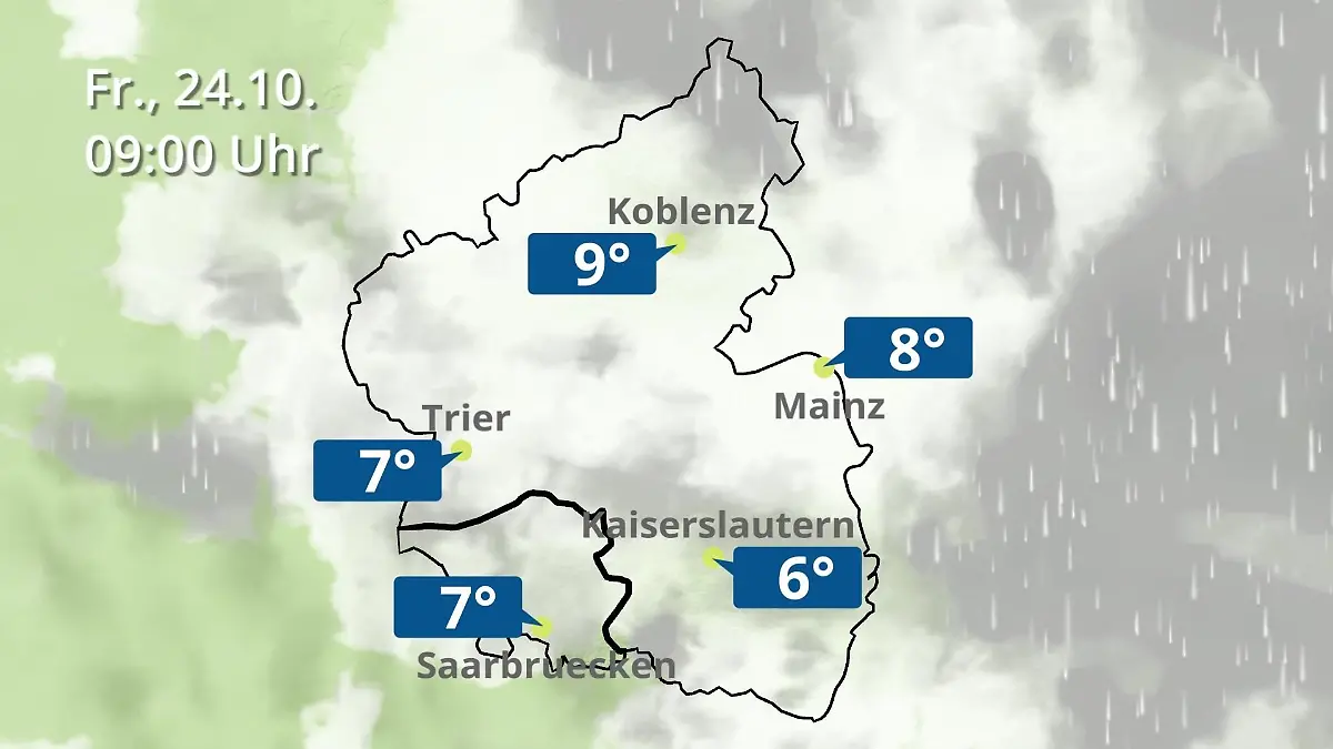 Rheinland-Pfalz, Saarland: Wie wird das Wetter? Regen- und Wolkenfilm für Mainz, Koblenz und Trier