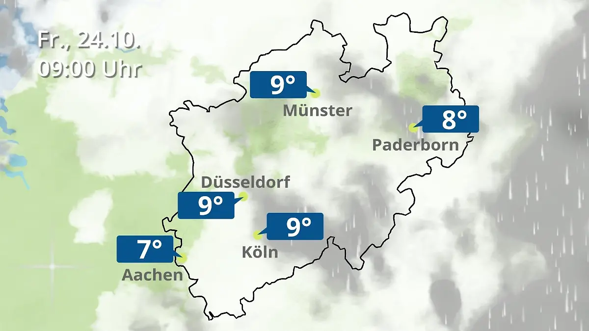 Nordrhein-Westfalen: Wie wird das Wetter? Regen- und Wolkenfilm für Köln, Düsseldorf und Münster