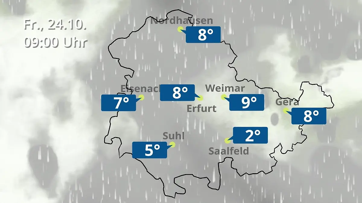 Thüringen: Wie wird das Wetter? Regen- und Wolkenfilm für Erfurt, Gera und Eisenach