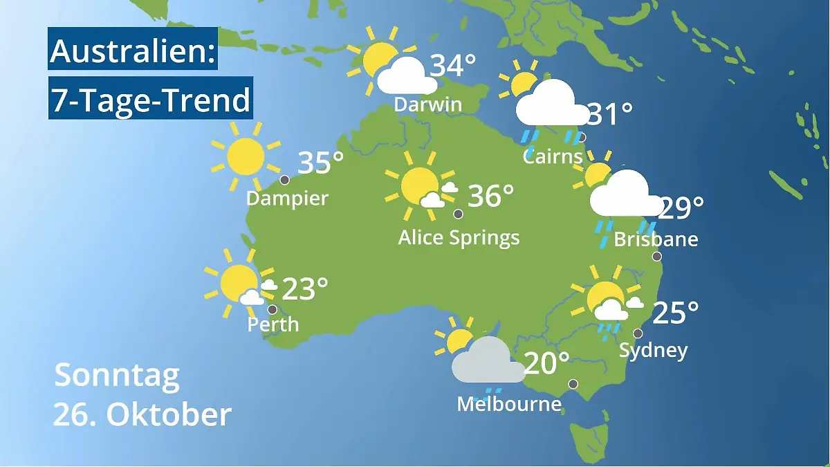 Australien: Wie wird das Wetter? Video 7-Tage-Trend: Sydney, Melbourne, Perth