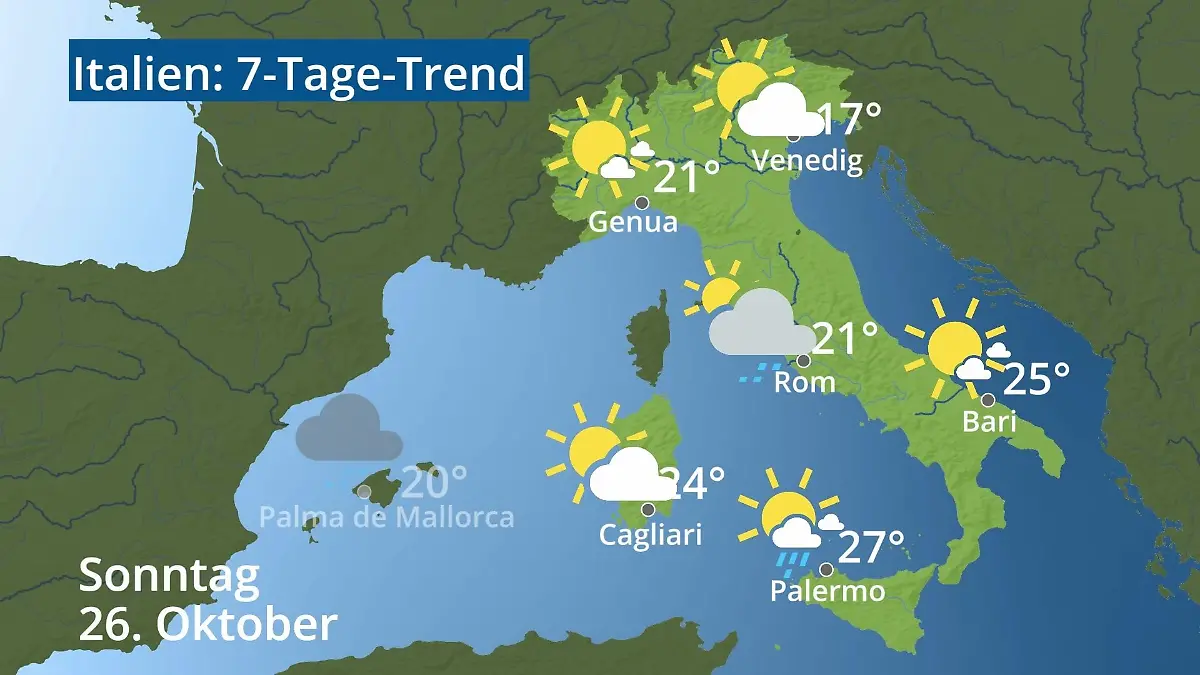 Italien: Wie wird das Wetter? Video 7-Tage-Trend: Rom, Venedig, Sizilien, Sardinien