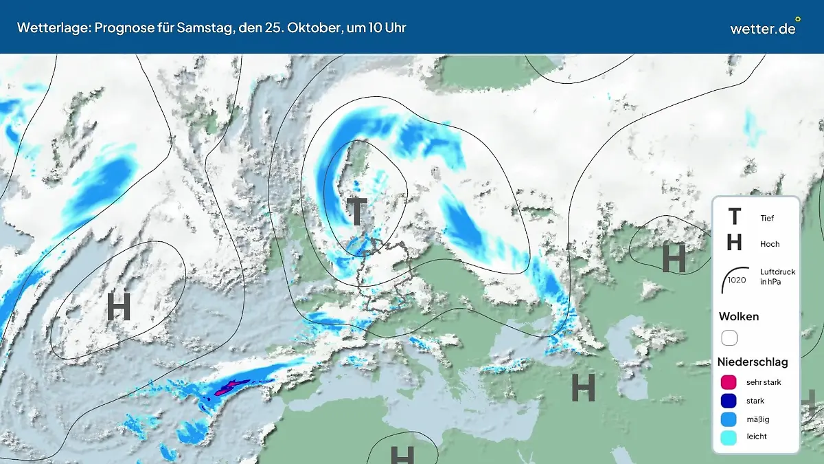 Die Wetterlage der kommenden 5 Tage Hochs und Tiefs über Europa
