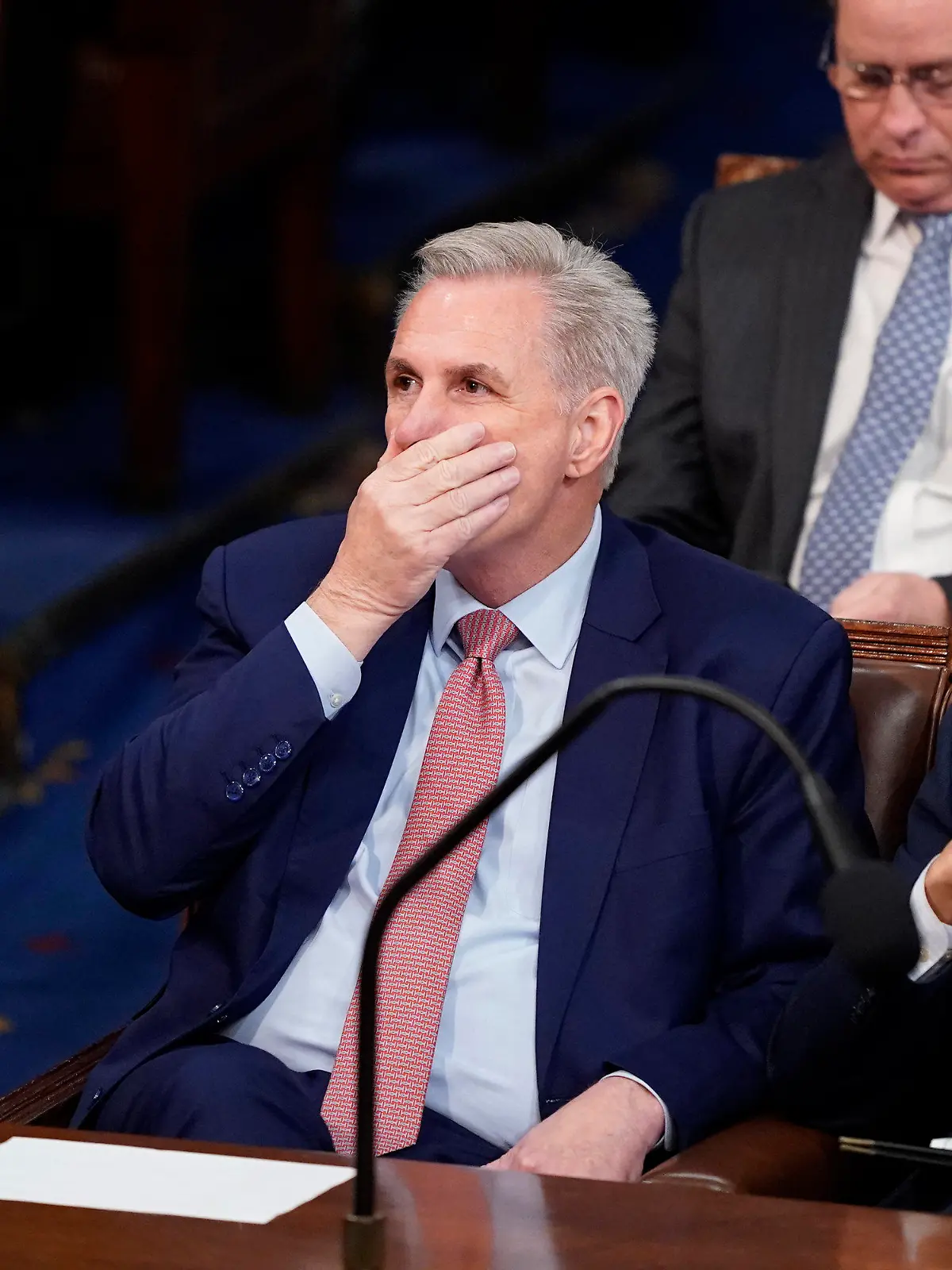 Rep. Kevin McCarthy, R-Calif., listens as the second round of votes are cast for the next Speaker of the House on the opening day of the 118th Congress at the U.S. Capitol, Tuesday, Jan. 3, 2023, in Washington.(AP Photo/Alex Brandon)