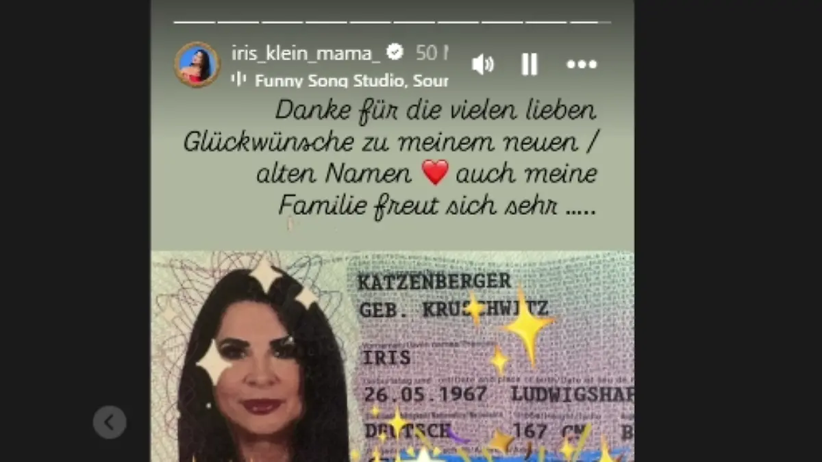 Iris klein postet Personalausweis mit ihrem neuen Namen.