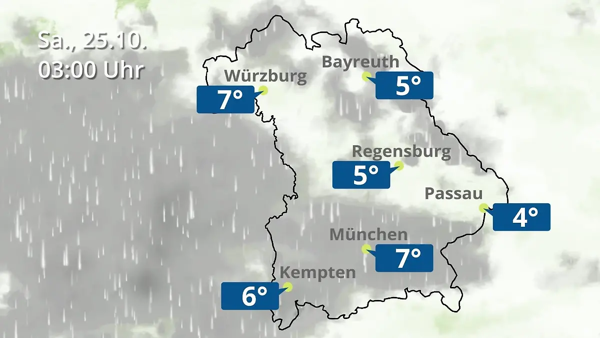 Bayern: Wie wird das Wetter? Regen- und Wolkenfilm für München, Regensburg und Würzburg