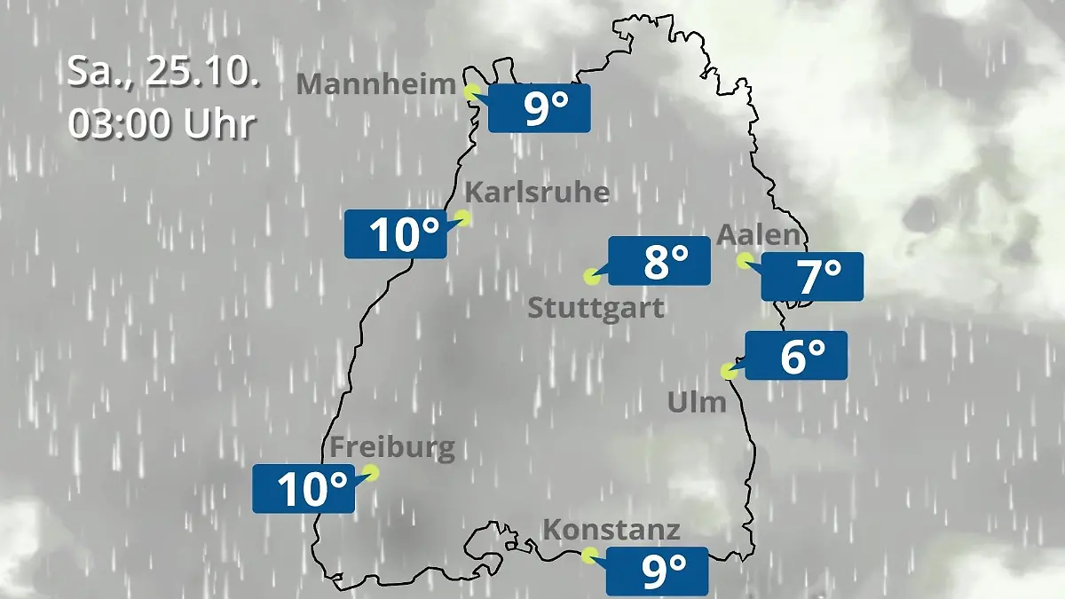 Baden-Württemberg: Wie wird das Wetter? Regen- und Wolkenfilm für Stuttgart, Mannheim und Karlsruhe