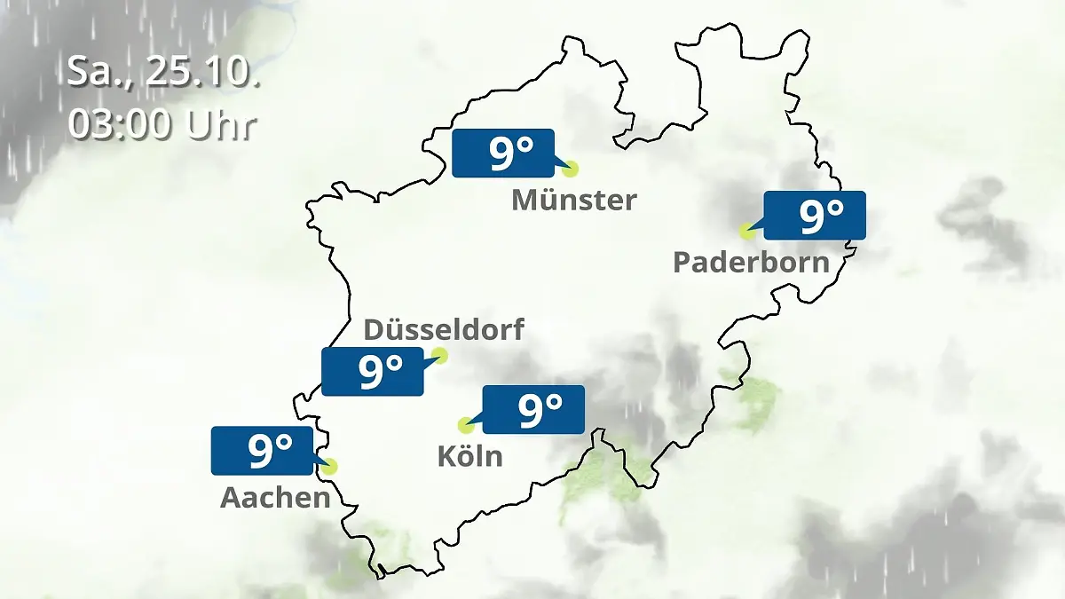 Nordrhein-Westfalen: Wie wird das Wetter? Regen- und Wolkenfilm für Köln, Düsseldorf und Münster
