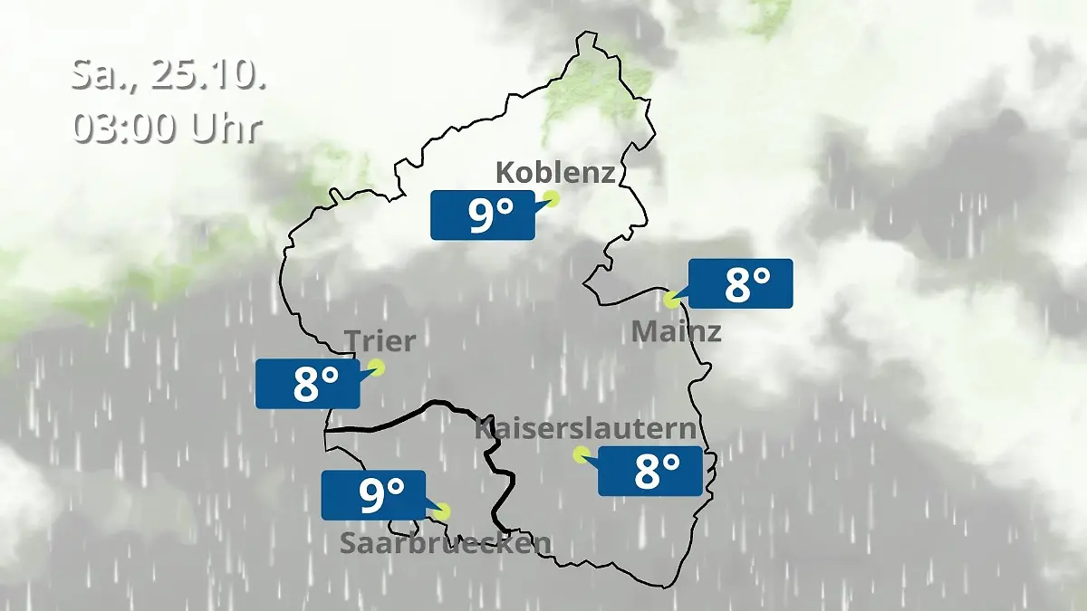 Rheinland-Pfalz, Saarland: Wie wird das Wetter? Regen- und Wolkenfilm für Mainz, Koblenz und Trier