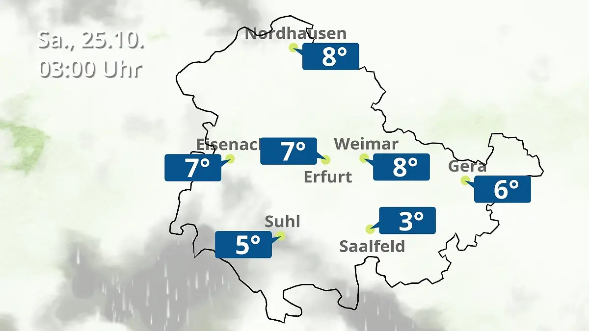 Thüringen: Wie wird das Wetter? Regen- und Wolkenfilm für Erfurt, Gera und Eisenach