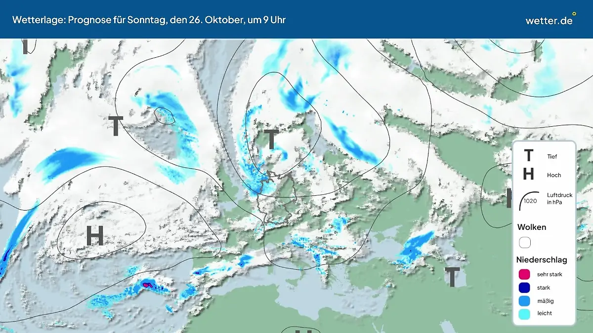 Die Wetterlage der kommenden 5 Tage Hochs und Tiefs über Europa