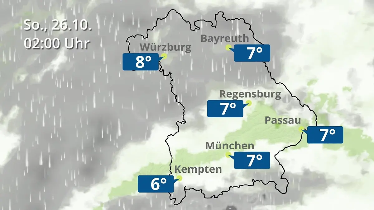 Bayern: Wie wird das Wetter? Regen- und Wolkenfilm für München, Regensburg und Würzburg
