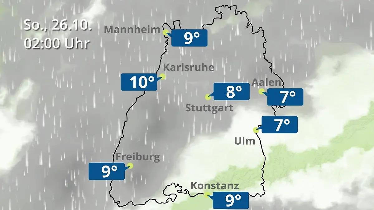Baden-Württemberg: Wie wird das Wetter? Regen- und Wolkenfilm für Stuttgart, Mannheim und Karlsruhe