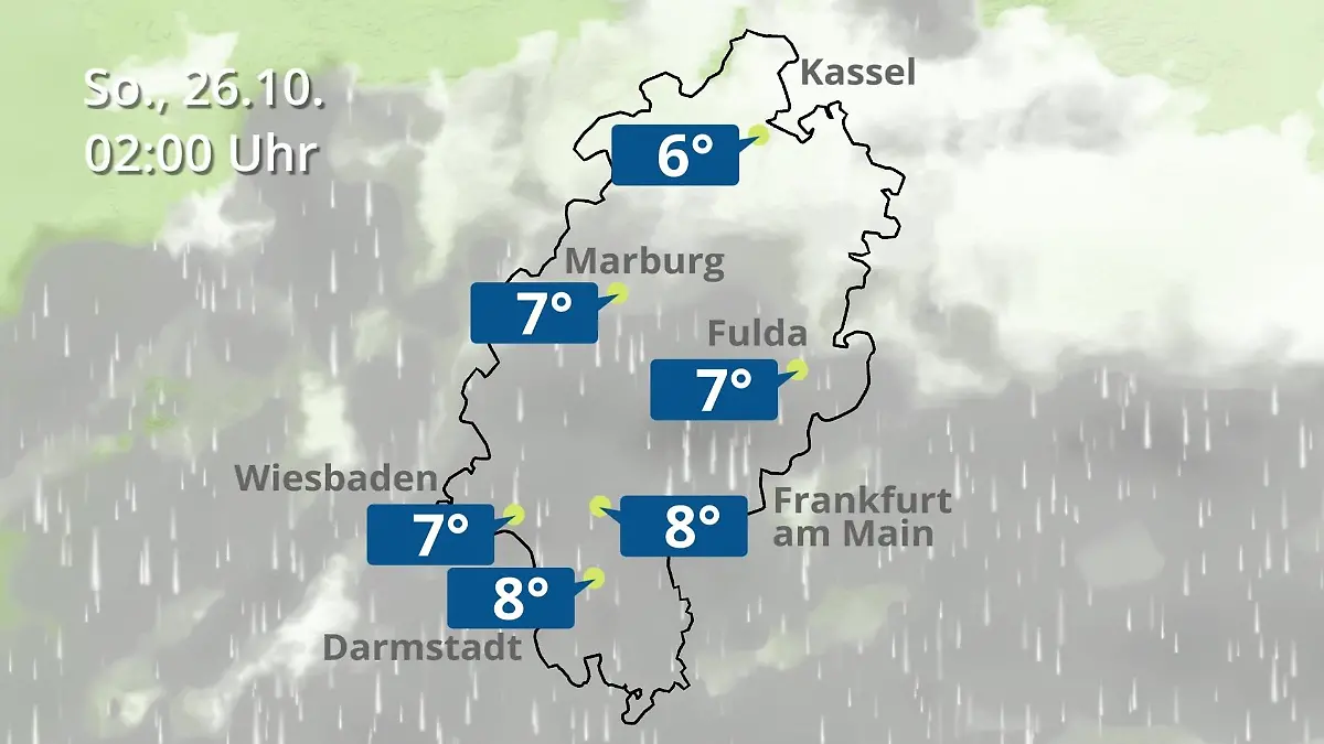 Hessen: Wie wird das Wetter? Regen- und Wolkenfilm für Frankfurt am Main und Wiesbaden