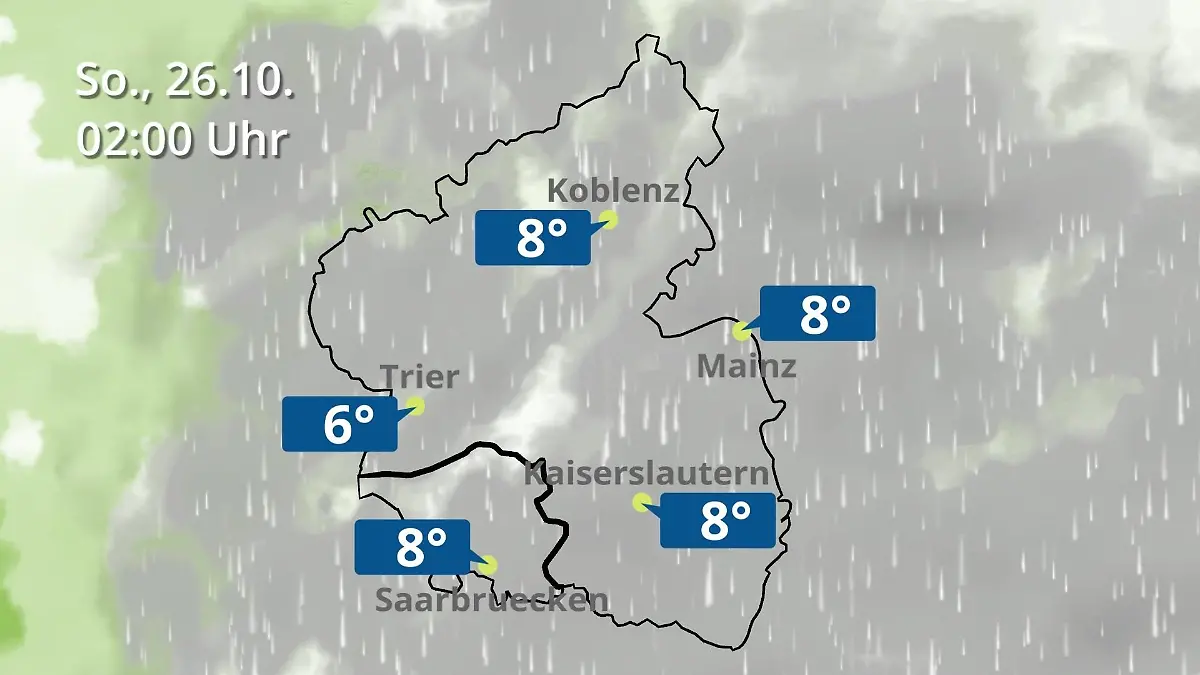 Rheinland-Pfalz, Saarland: Wie wird das Wetter? Regen- und Wolkenfilm für Mainz, Koblenz und Trier