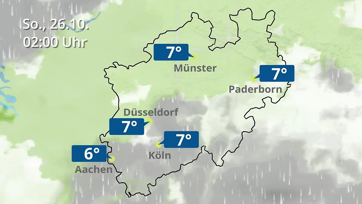 Nordrhein-Westfalen: Wie wird das Wetter? Regen- und Wolkenfilm für Köln, Düsseldorf und Münster