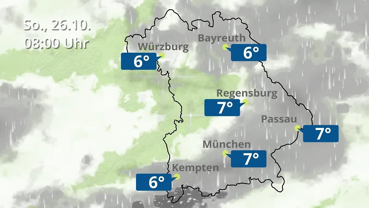Bayern: Wie wird das Wetter? Regen- und Wolkenfilm für München, Regensburg und Würzburg