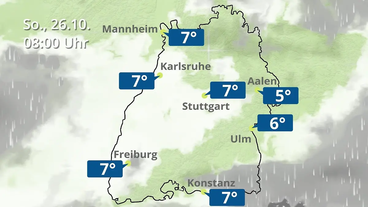 Baden-Württemberg: Wie wird das Wetter? Regen- und Wolkenfilm für Stuttgart, Mannheim und Karlsruhe