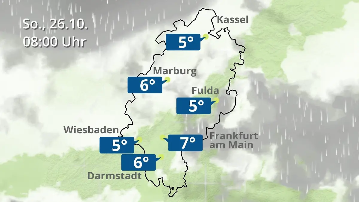 Hessen: Wie wird das Wetter? Regen- und Wolkenfilm für Frankfurt am Main und Wiesbaden