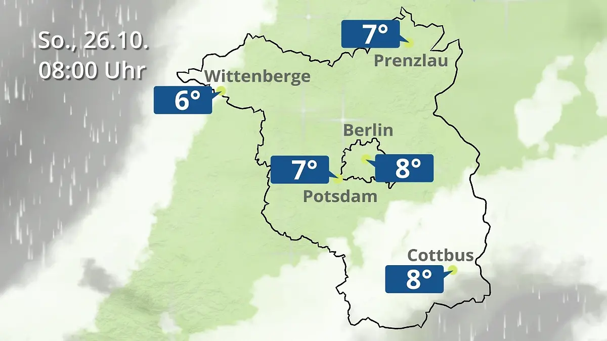Berlin und Brandenburg: Wie wird das Wetter? Regen- und Wolkenfilm für Potsdam, Cottbus und Wittenberge