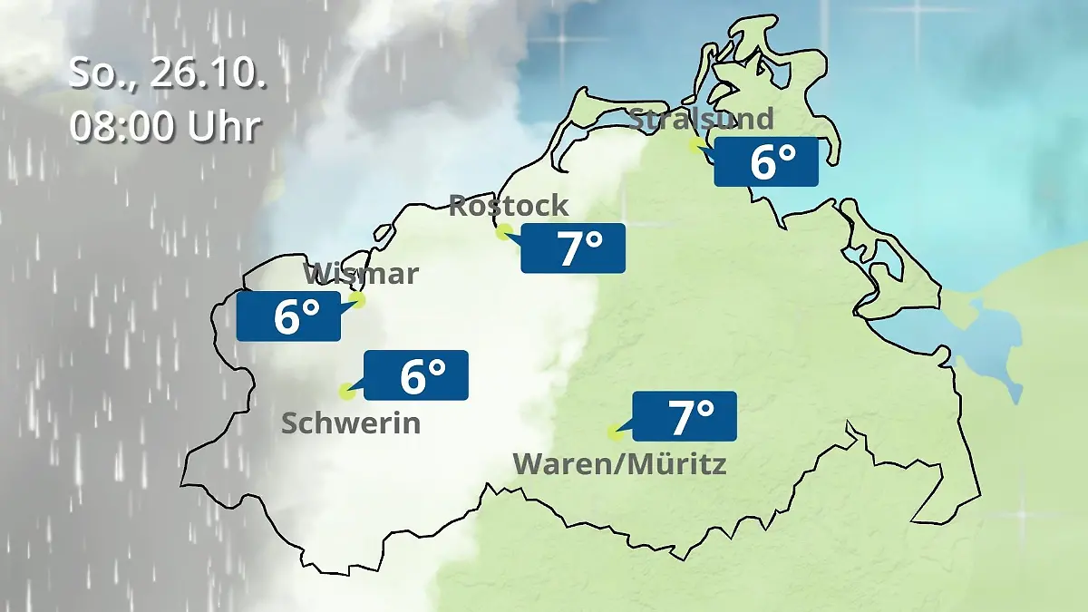 Mecklenburg-Vorpommern: Wie wird das Wetter? Regen- und Wolkenfilm für Rostock, Rügen und die Ostseeküste
