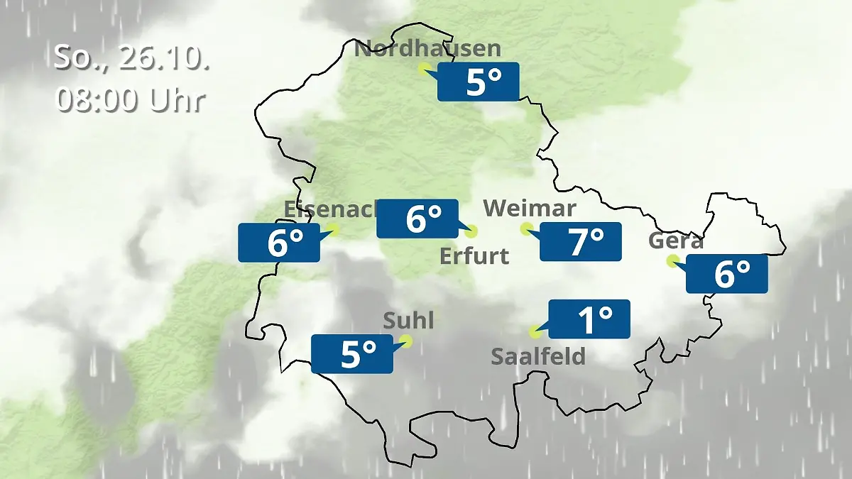 Thüringen: Wie wird das Wetter? Regen- und Wolkenfilm für Erfurt, Gera und Eisenach