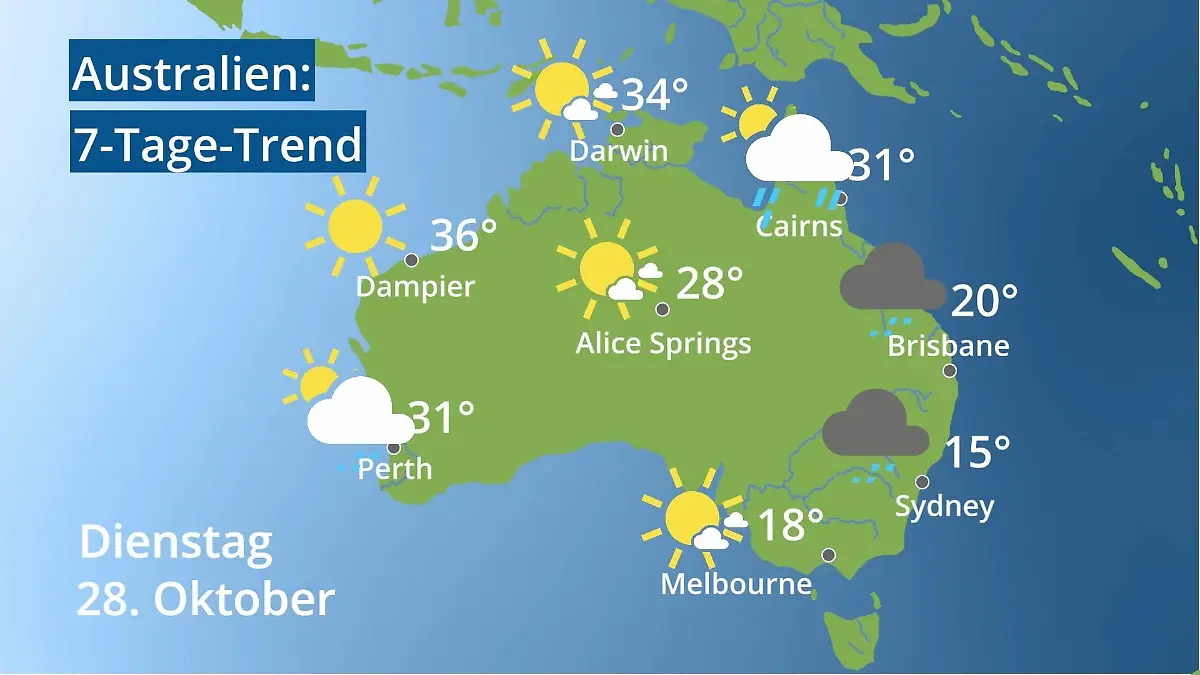 Australien: Wie wird das Wetter? Video 7-Tage-Trend: Sydney, Melbourne, Perth