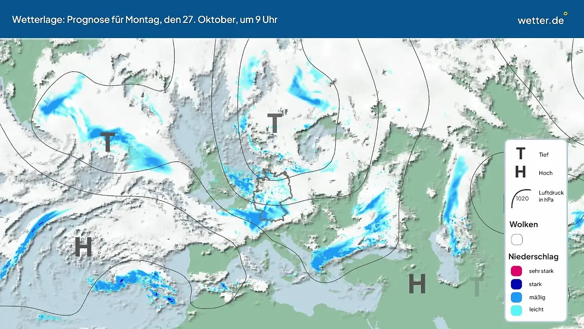 Die Wetterlage der kommenden 5 Tage Hochs und Tiefs über Europa
