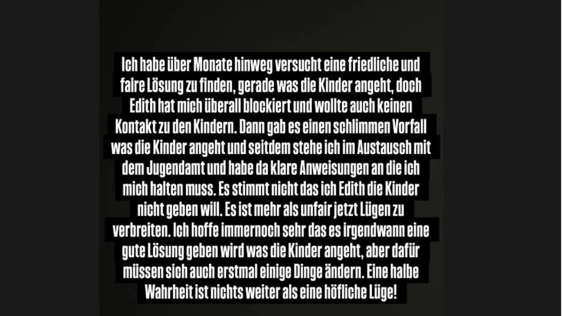 Eric Stehfest reagiert bei Instagram auf Ediths Vorwürfe